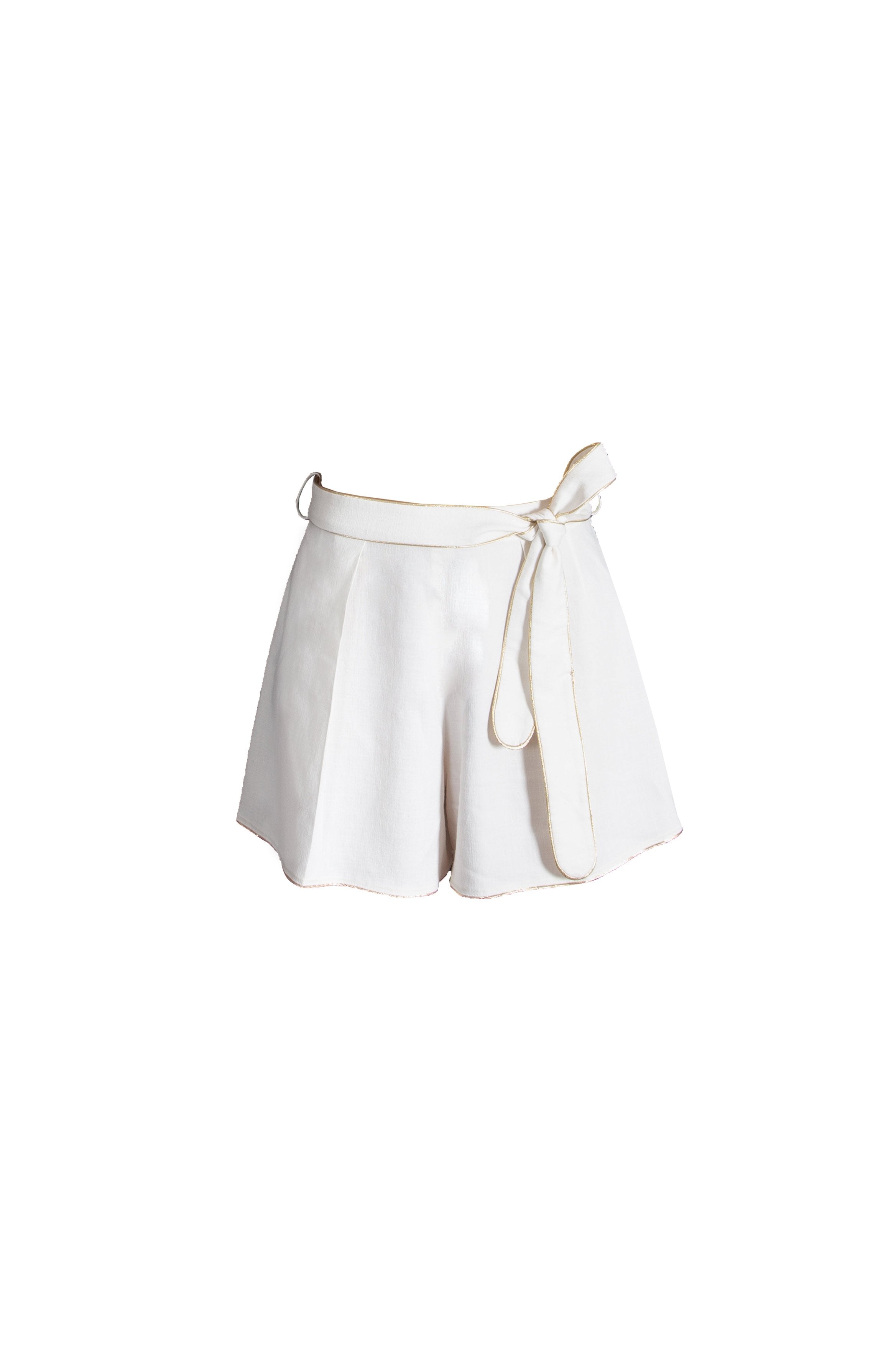 Priya Shorts - White & Gold Bottoms-shorts Rosewater House
