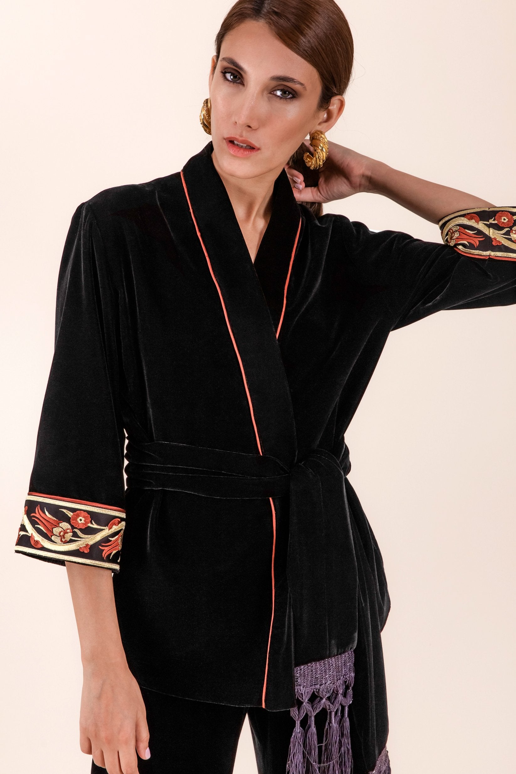 Velvet Kimono Set - Black Rosewater House