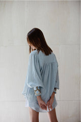 Carnation Blouse - Sky Blue & Red Blouses Rosewater House