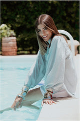 Carnation Blouse - Sky Blue & Red Blouses Rosewater House