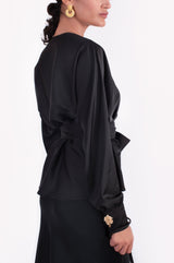 Rosa Wrap blouse -Black Tops-Blouse Rosewater House