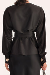 Rosa Wrap blouse -Black Tops-Blouse Rosewater House