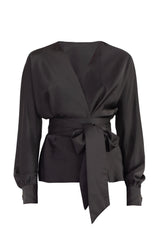 Rosa Wrap blouse -Black Tops-Blouse Rosewater House