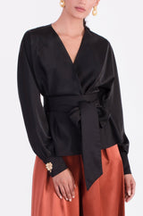 Rosa Wrap blouse -Black Tops-Blouse Rosewater House