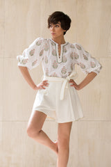 Priya Shorts - White & Gold Bottoms-shorts Rosewater House