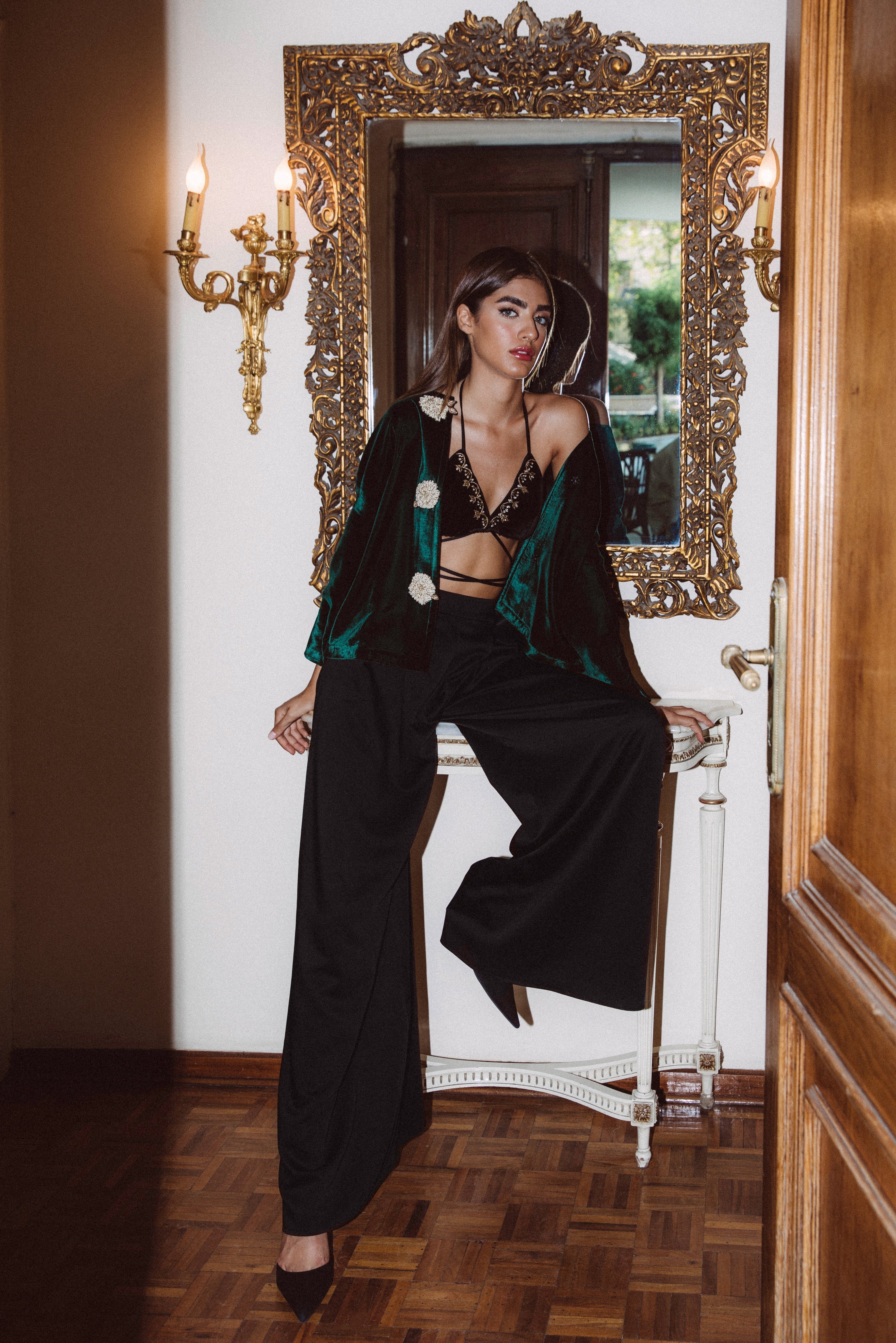 Ivy Embroidered Bralette - Black Rosewater House