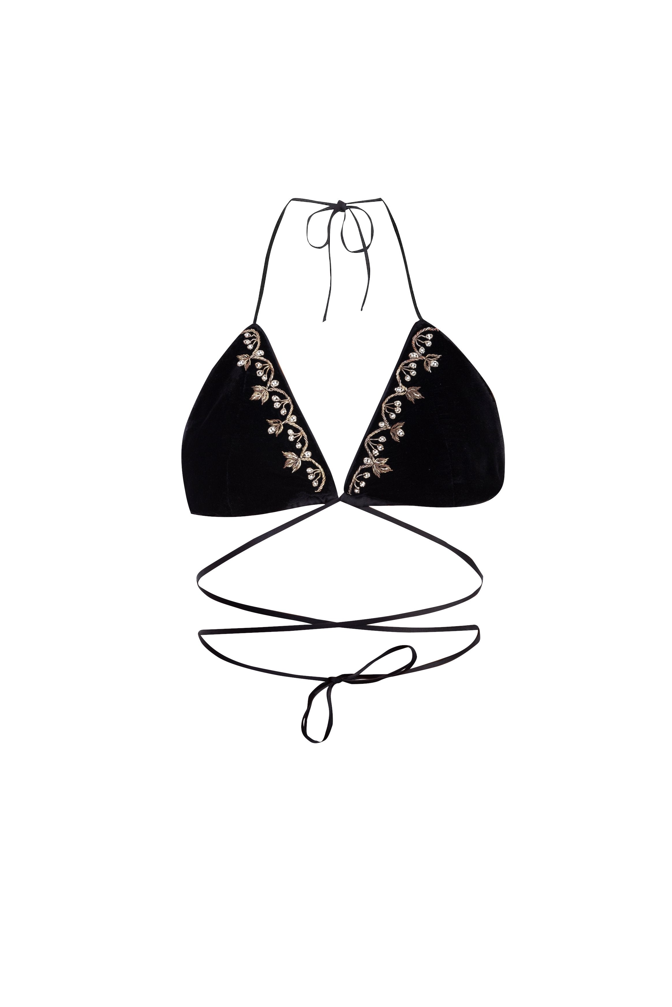 Ivy Embroidered Bralette - Black Rosewater House