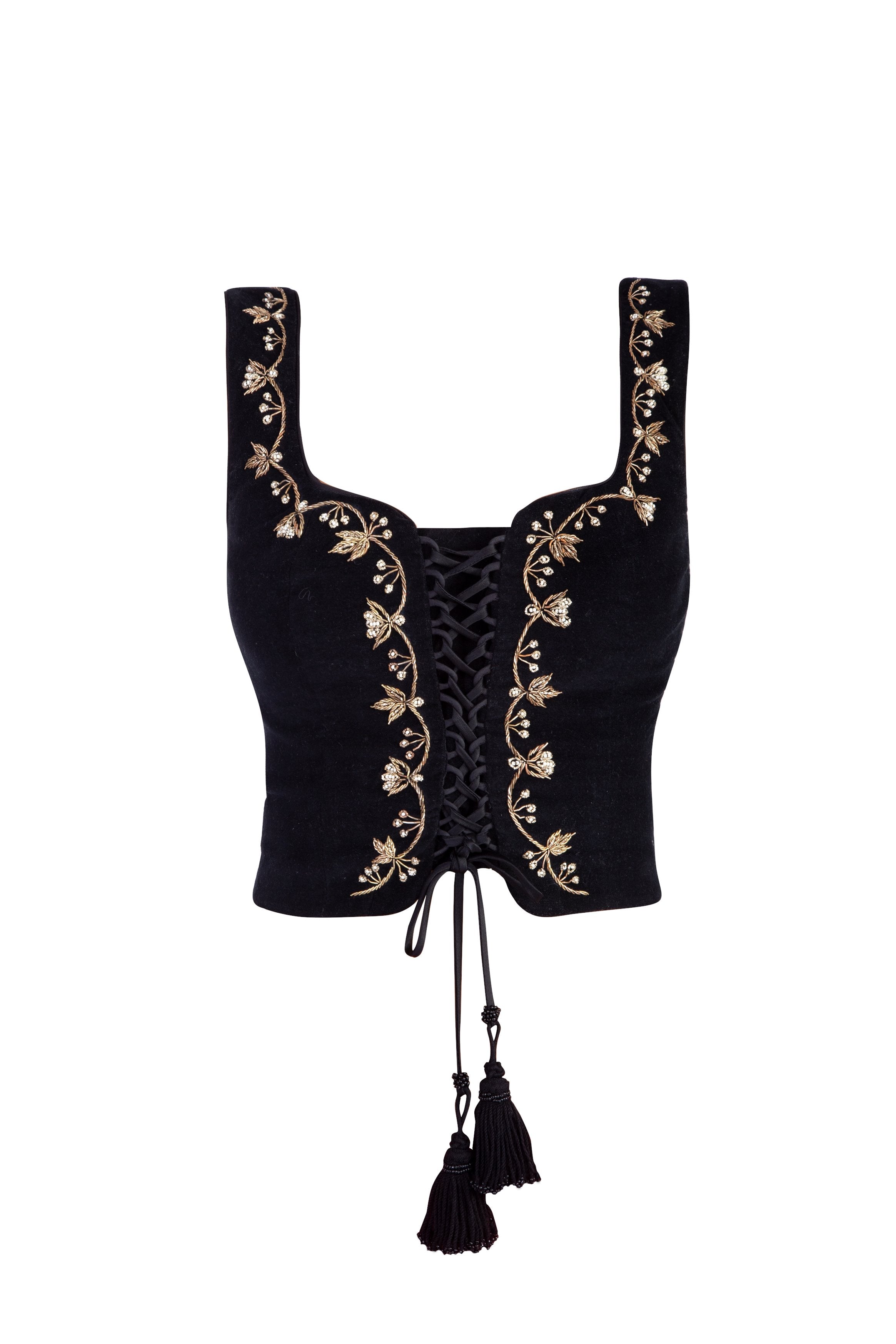 Ivy Embroidered Bustier - Black Rosewater House