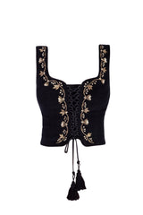Ivy Embroidered Bustier - Black Rosewater House