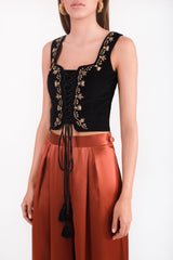 Ivy Embroidered Bustier - Black Rosewater House