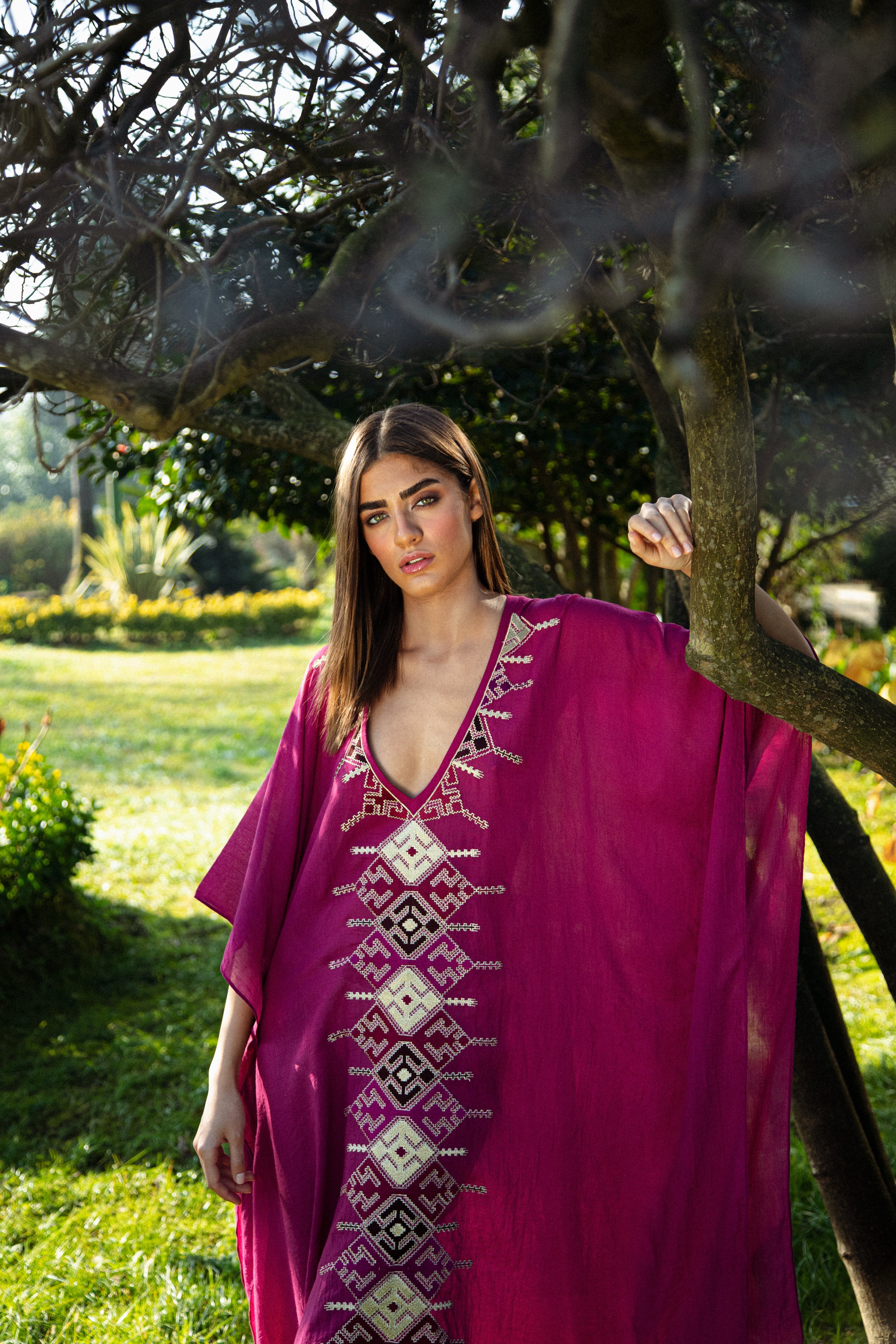 KHAZAR KAFTAN-MAGENTA Rosewater House