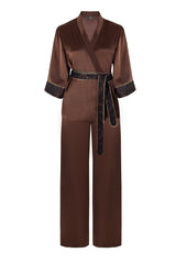 Silk Paisley Kimono Set - Brown Sets-Kimono Rosewater House