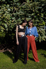 Malika Ruffle Top - Black Tops-cropped Rosewater House