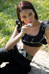 Malika Ruffle Top - Black Tops-cropped Rosewater House