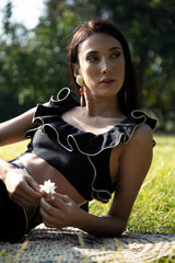 Malika Ruffle Top - Black Tops-cropped Rosewater House