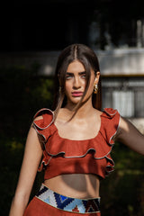 Malika Ruffle Top - Brick Tops-cropped Rosewater House