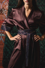 Silk Paisley Kimono Set - Brown Sets-Kimono Rosewater House 