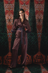 Silk Paisley Kimono Set - Brown Sets-Kimono Rosewater House