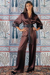 Silk Paisley Kimono Set - Brown Sets-Kimono Rosewater House