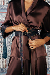 Silk Paisley Kimono Set - Brown Sets-Kimono Rosewater House