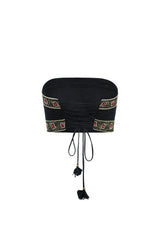 Carnation Crop Top - Black & Brick Tops - Bustier & Embroidered Rosewater House