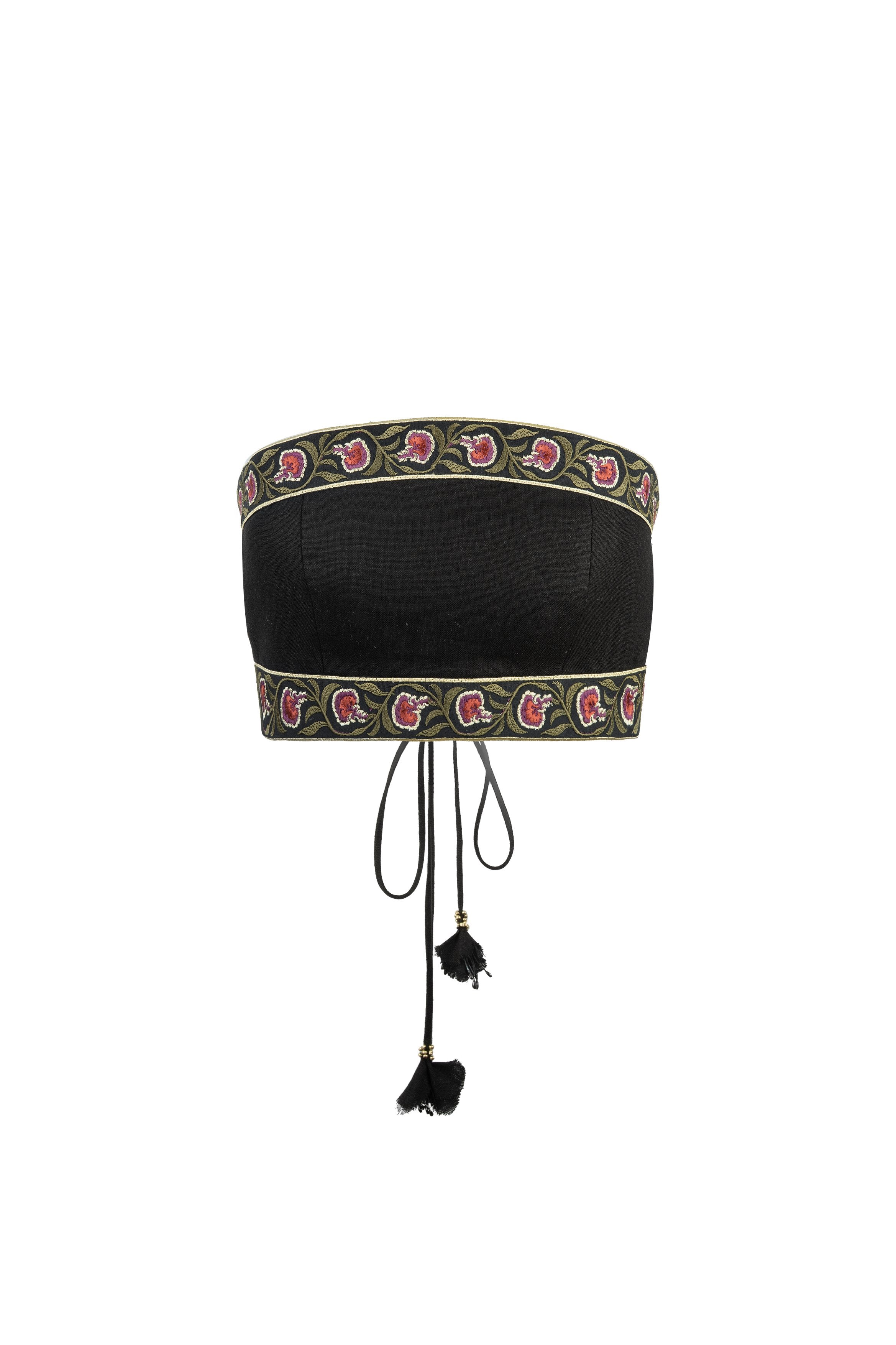 Carnation Crop Top - Black & Brick Tops - Bustier & Embroidered Rosewater House