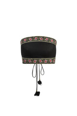 Carnation Crop Top - Black & Brick Tops - Bustier & Embroidered Rosewater House
