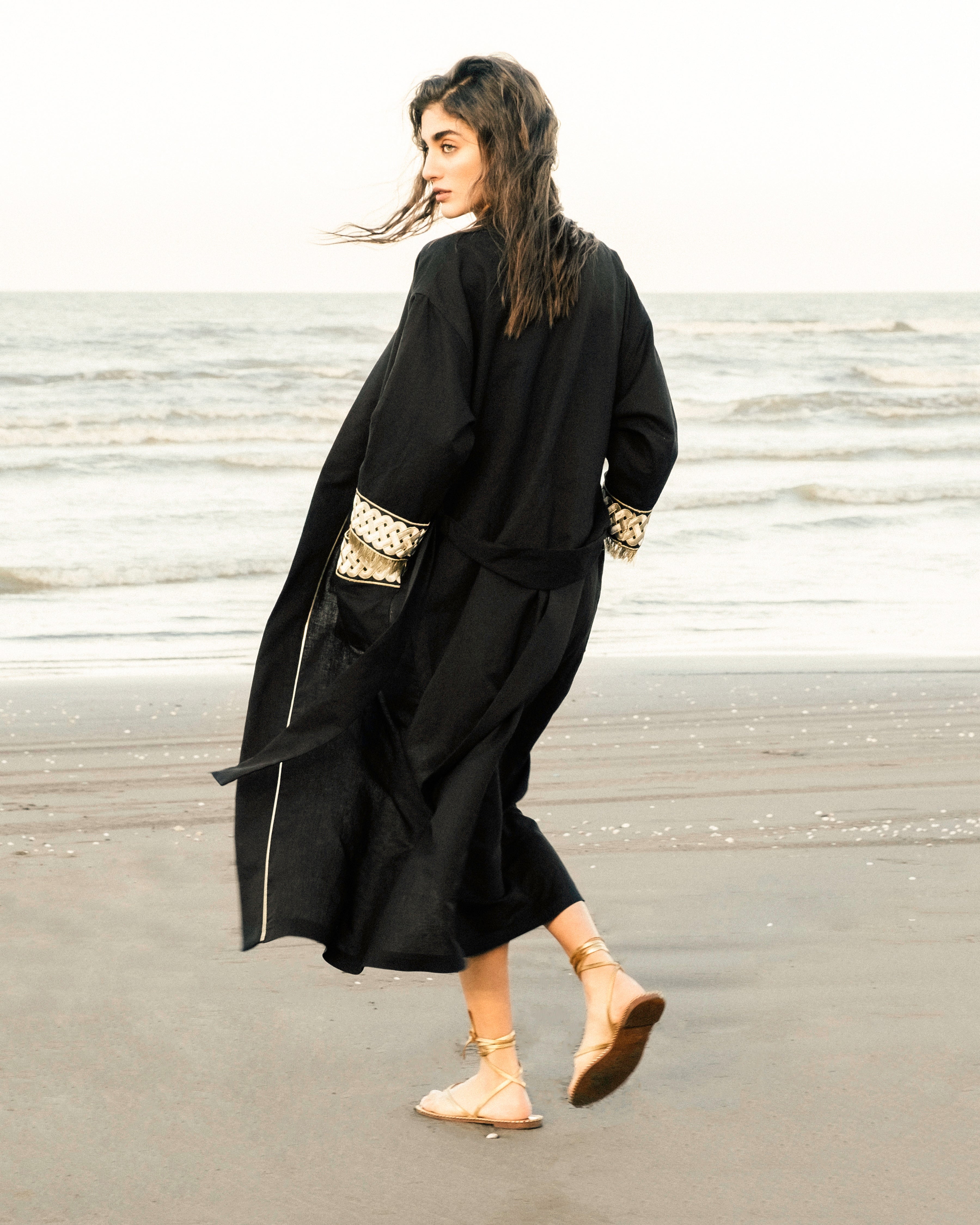 Afshan Fringe Robe - Black Outerwear - Coats & Robes Rosewater House