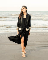 Afshan Fringe Robe - Black Outerwear - Coats & Robes Rosewater House