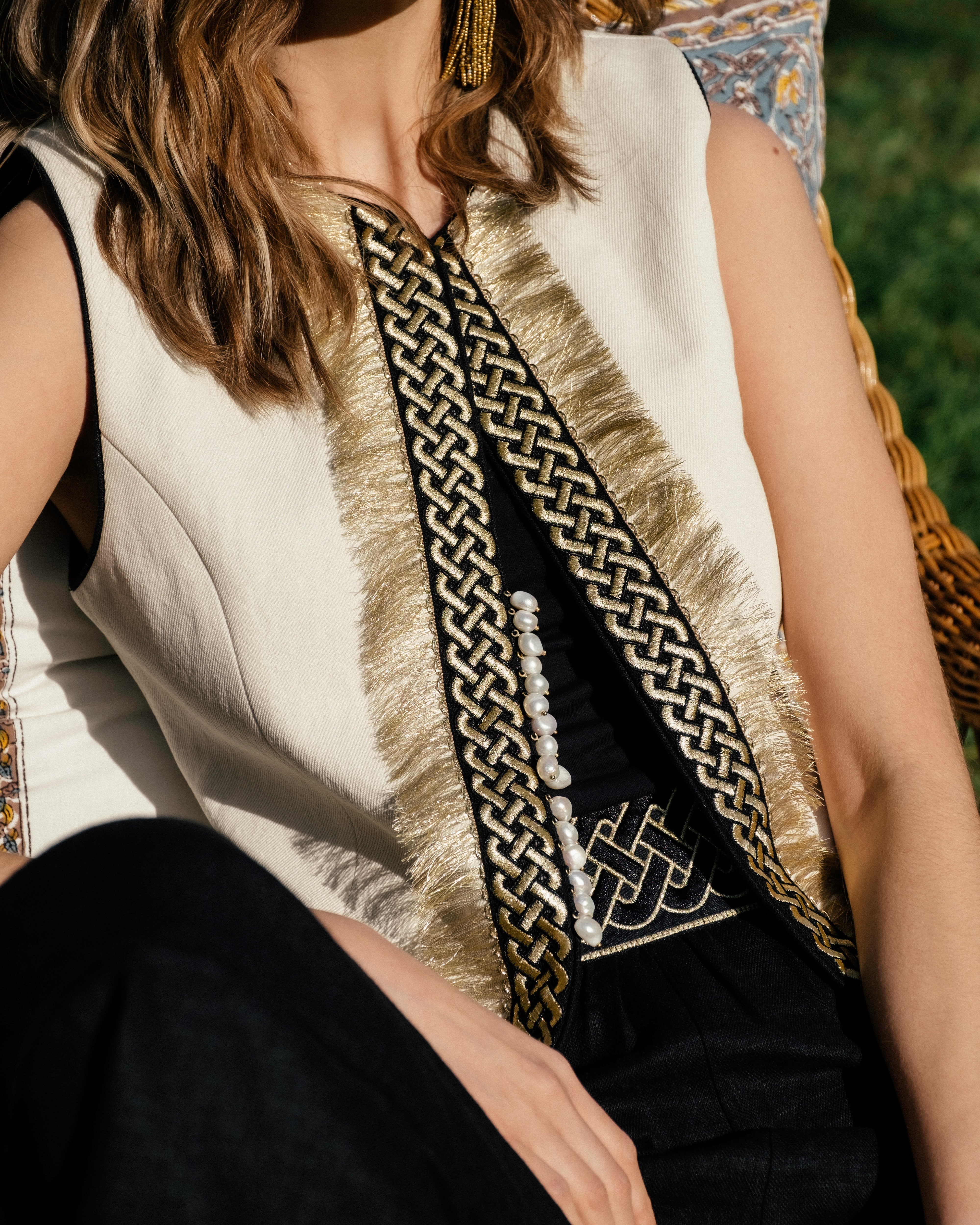 Afshan Frine Vest - Ivory Outerwear - Vests Rosewater House