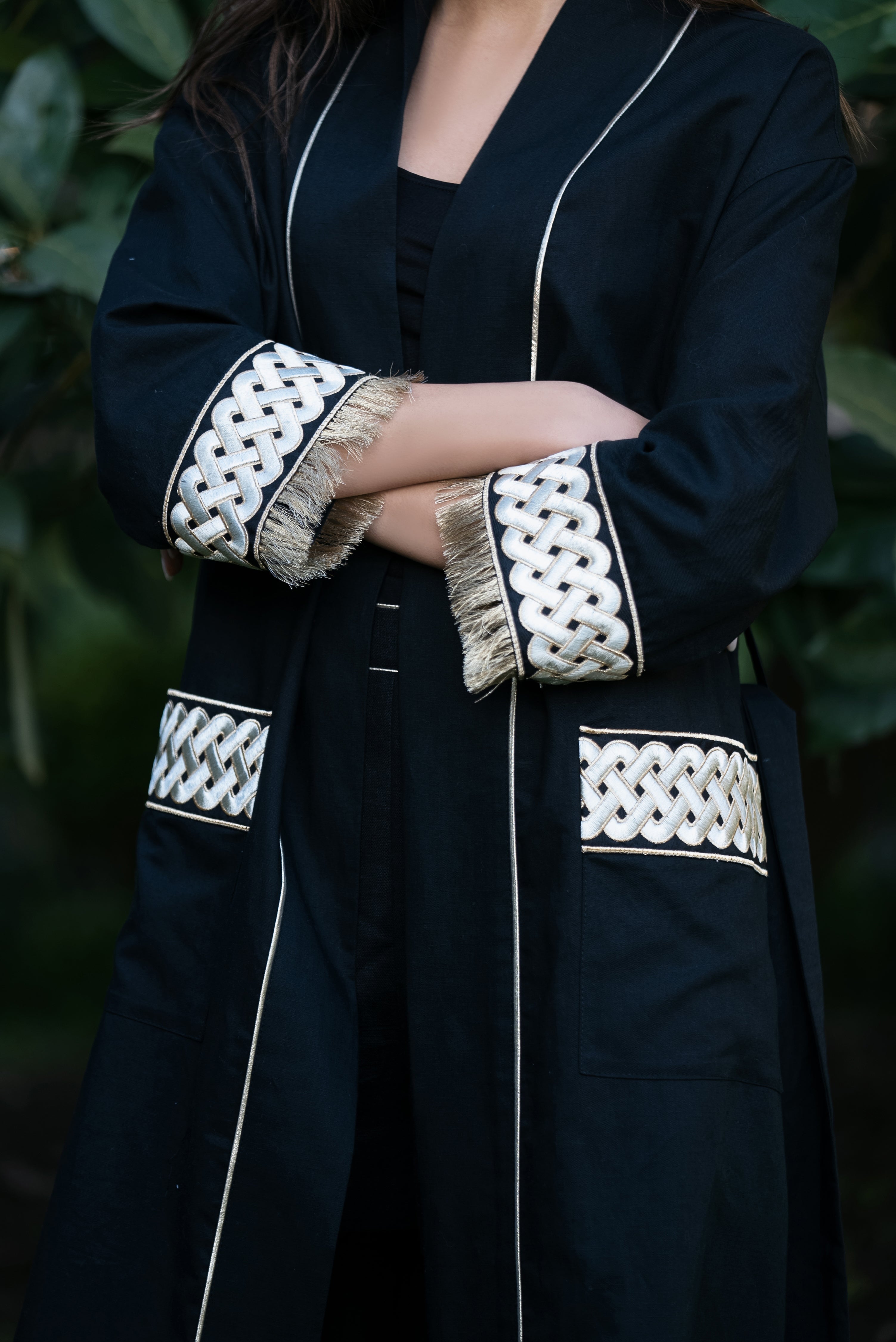 Afshan Fringe Robe - Black Outerwear - Coats & Robes Rosewater House