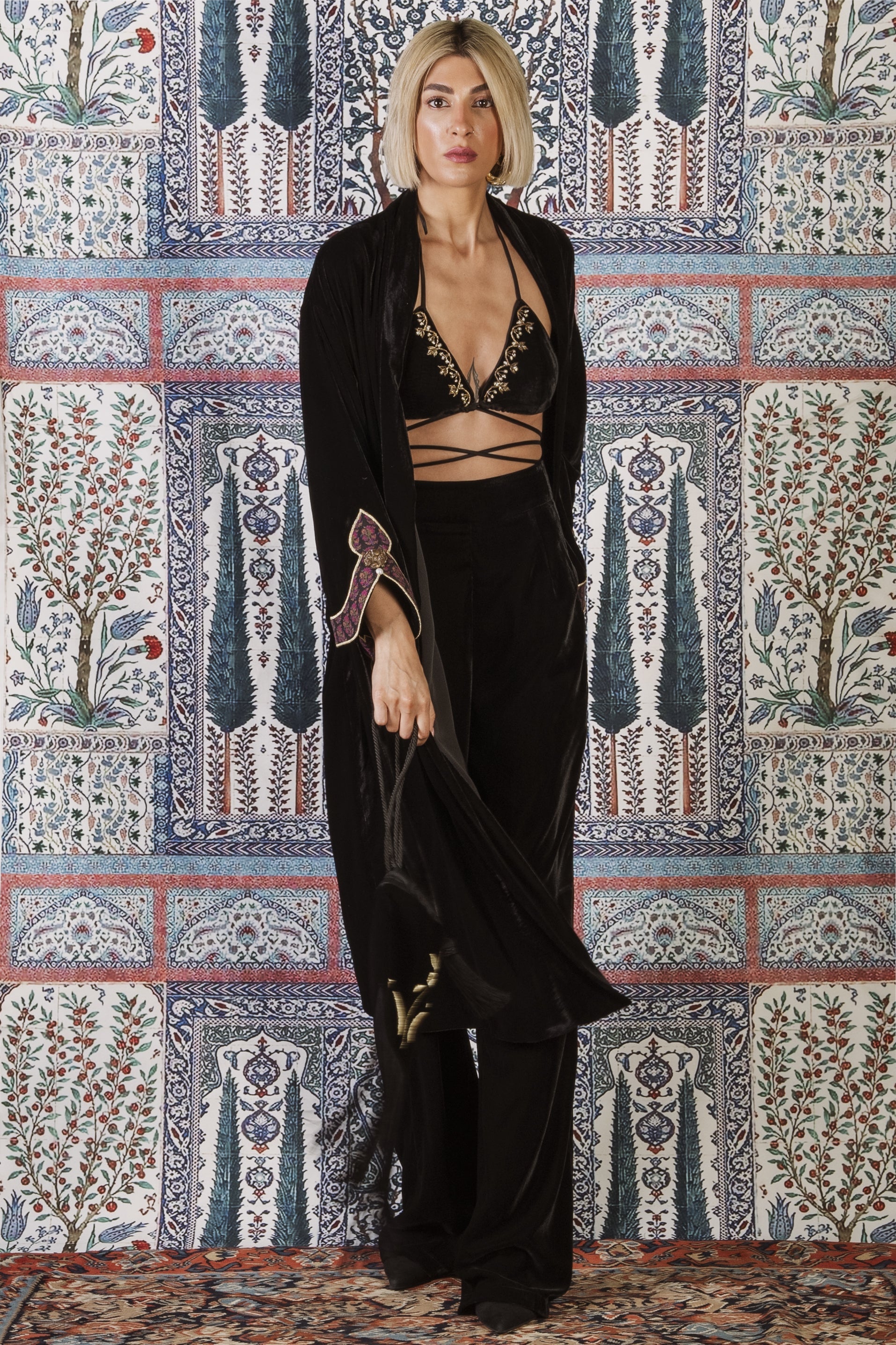 Termeh Robe - Black Rosewater House