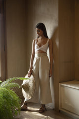 Raha Wide Leg Cropped Pants - Ecru Pants Rosewater House