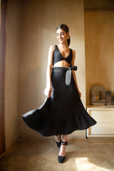 Noor Belted Midi Skirt - Black Bottoms - Skirts Rosewater House