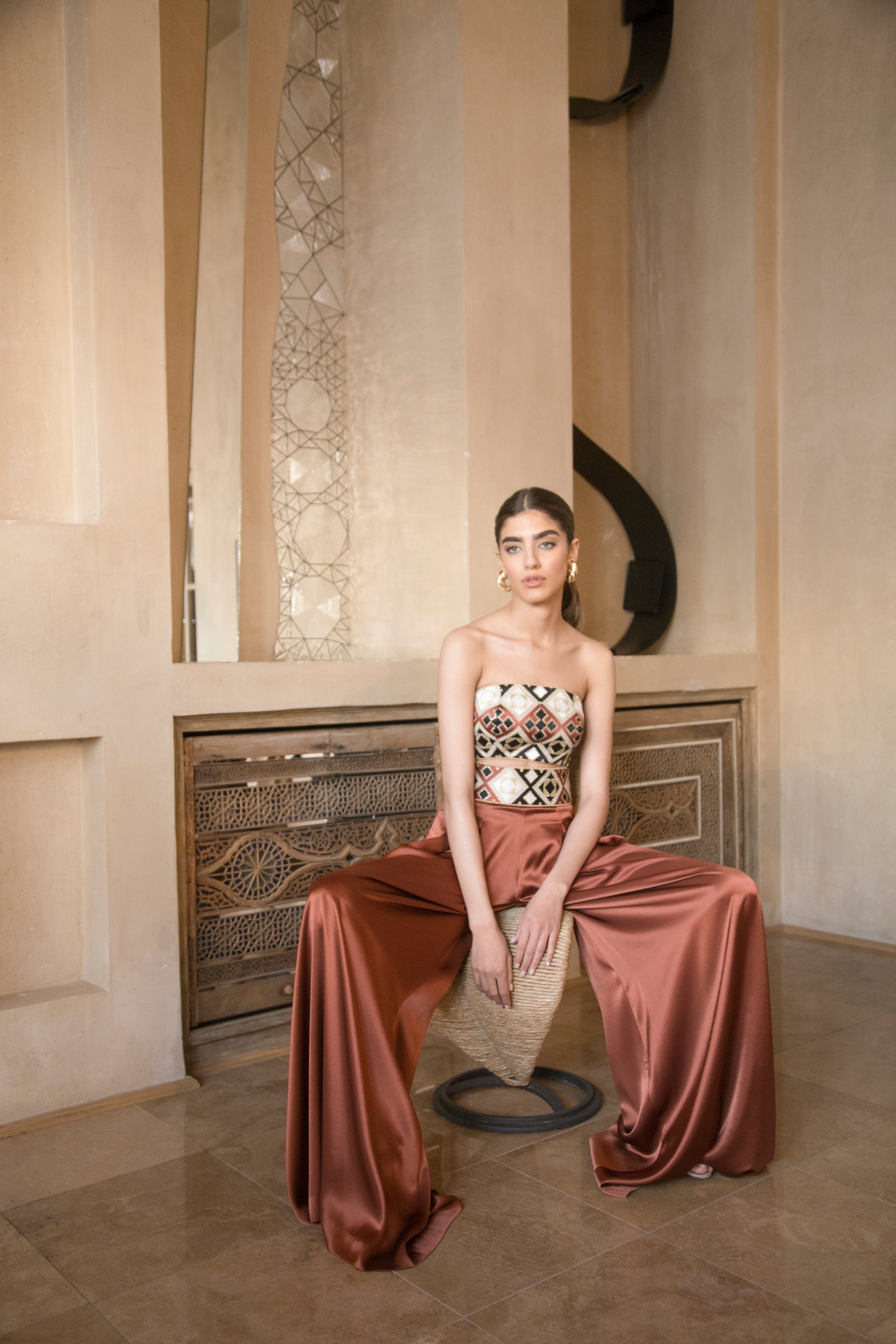 Silk Palazzo Pants - Brick Rosewater House