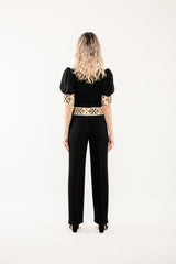 Embroidered Kaveh Straight Leg Pant - Black Pants RoseWaterHouse