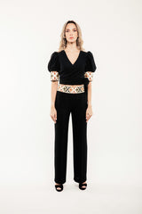 Embroidered Kaveh Straight Leg Pant - Black Pants RoseWaterHouse
