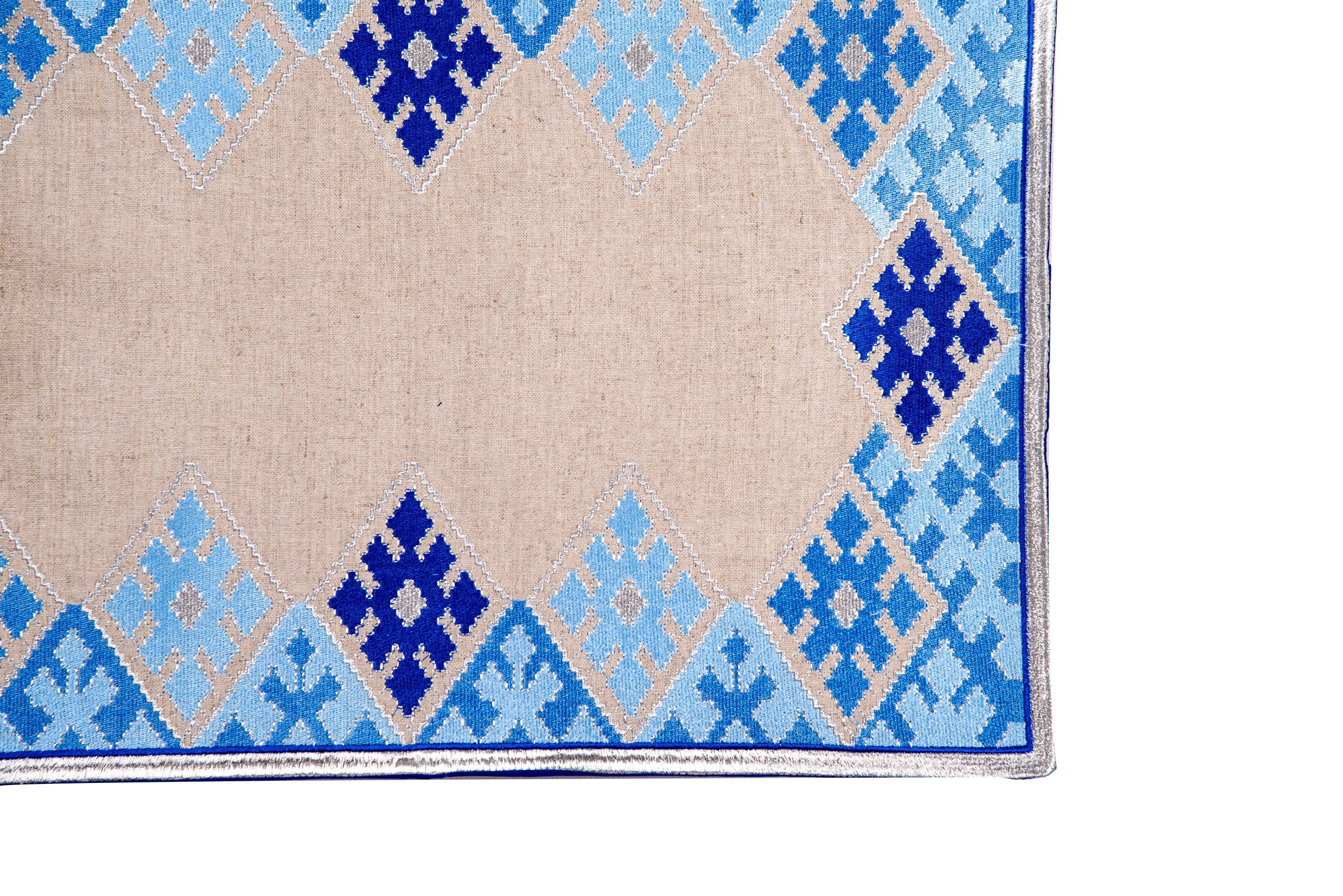 Hand-Embroidered Placemats - Blue & Silver RoseWaterHouse