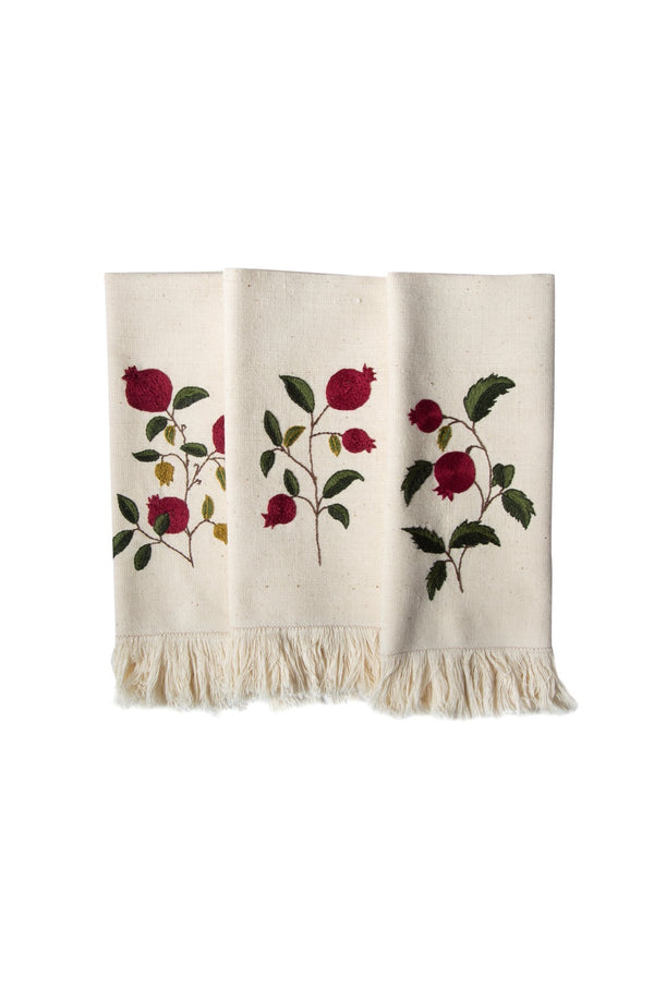 Hand Embroidered Hand Towel Set - Pomegranates placemats Rosewater House 