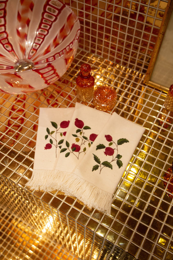 Hand Embroidered Hand Towel Set - Pomegranates placemats Rosewater House 