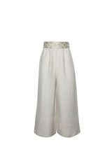 Raha Wide Leg Cropped Pants - Ecru Pants Rosewater House