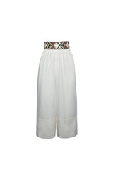 Raha Wide Leg Cropped Pants - White Pants Rosewater House