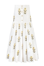 Gilda skirt - Lilium Embroidered Offwhite & Yellow Bottoms - Skirts Rosewater House