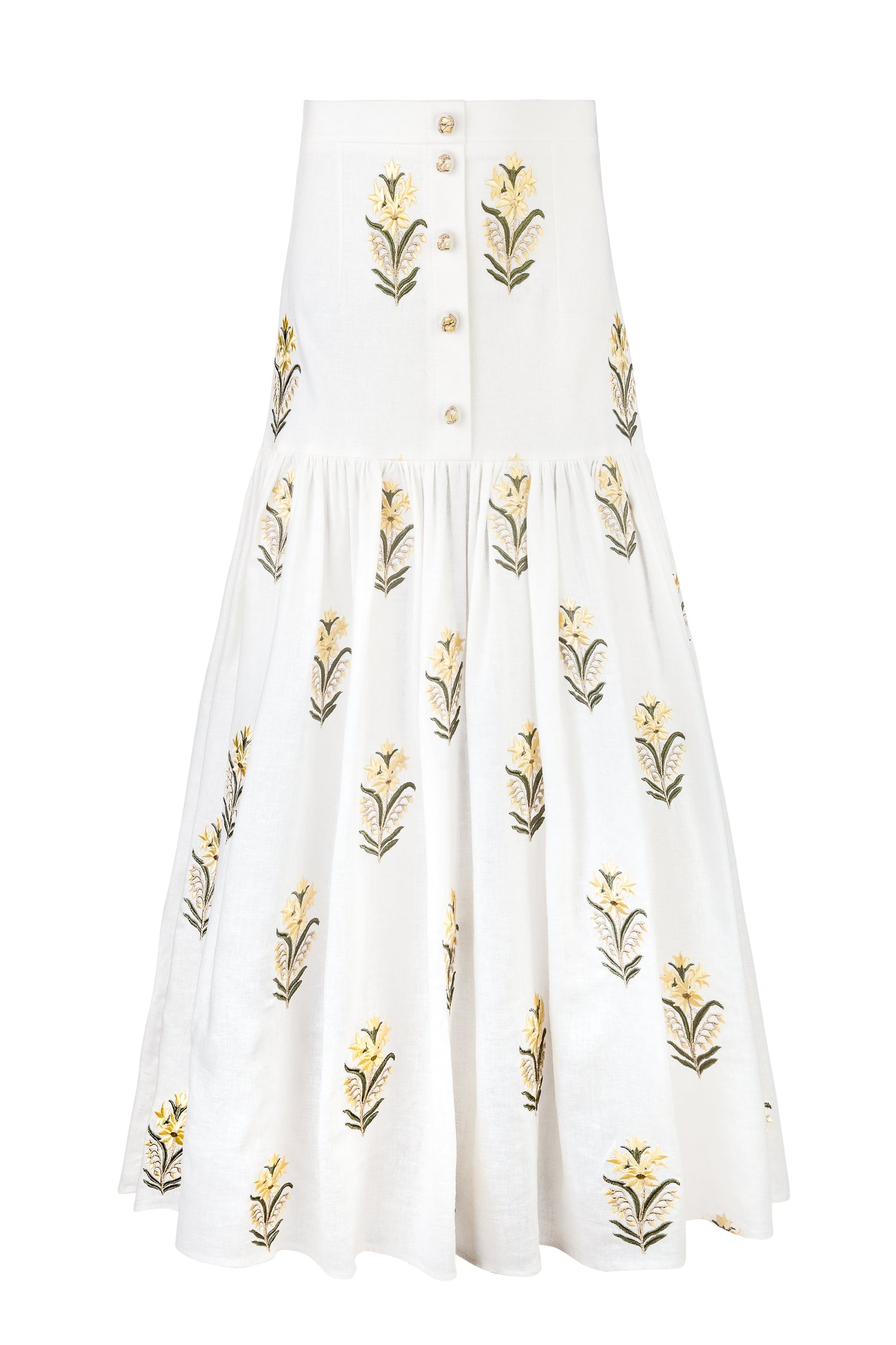 Gilda skirt - Lilium Embroidered Offwhite & Yellow Bottoms - Skirts Rosewater House