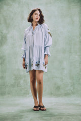 Amelia Mini dress - Pansy Embroidered Blue & Navy Rosewater House 