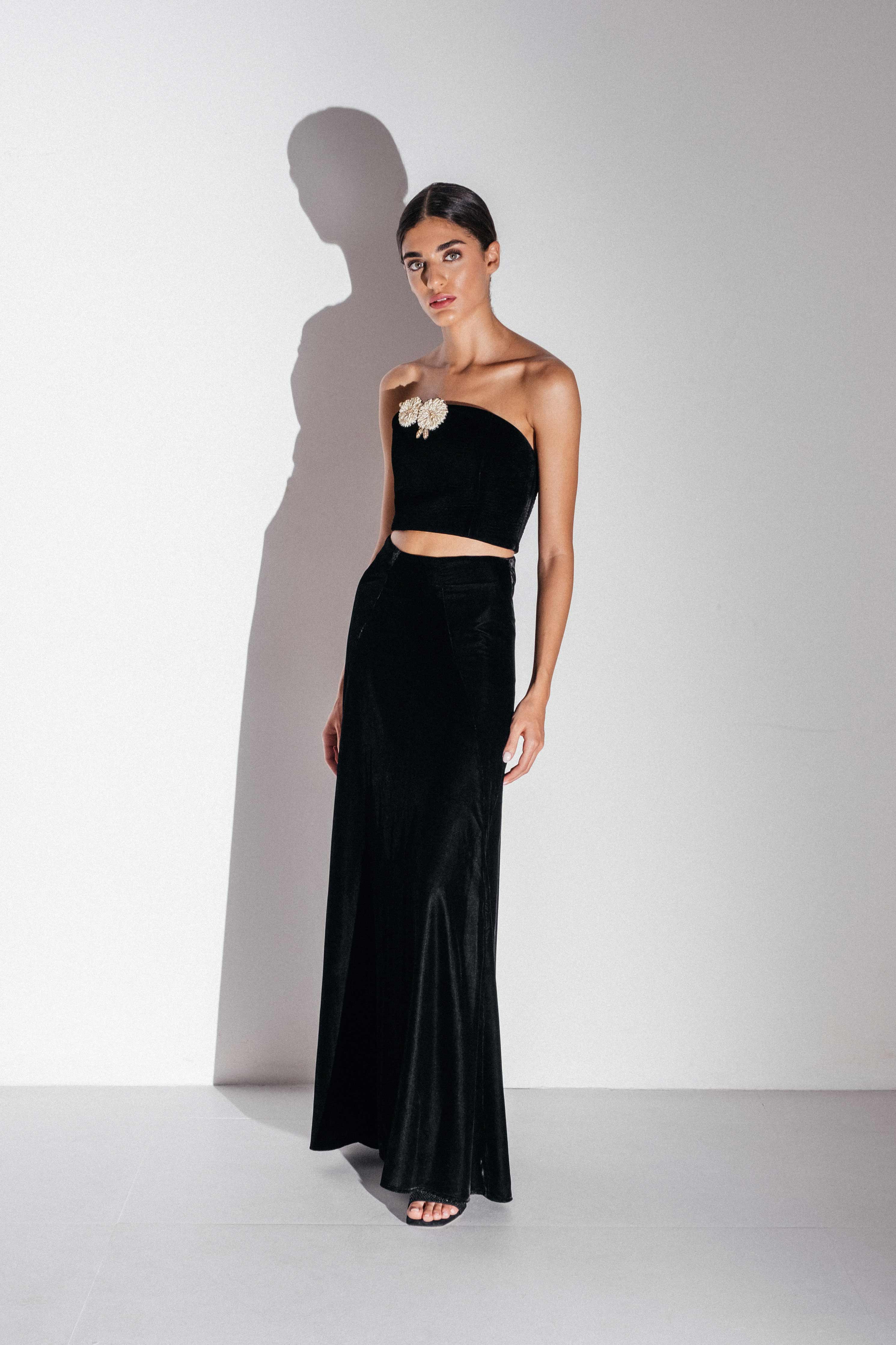 Persica Maxi Velvet Skirt - Black Bottoms - Skirts Rosewater House