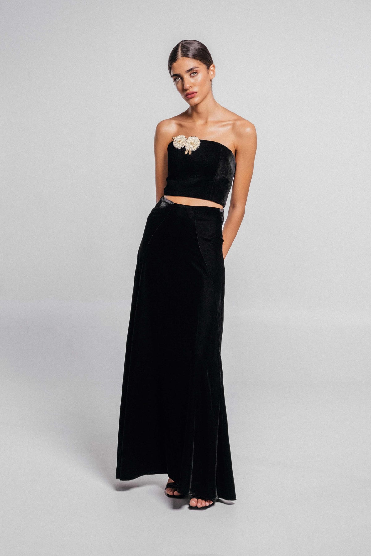 Persica Maxi Velvet Skirt - Black Bottoms - Skirts Rosewater House