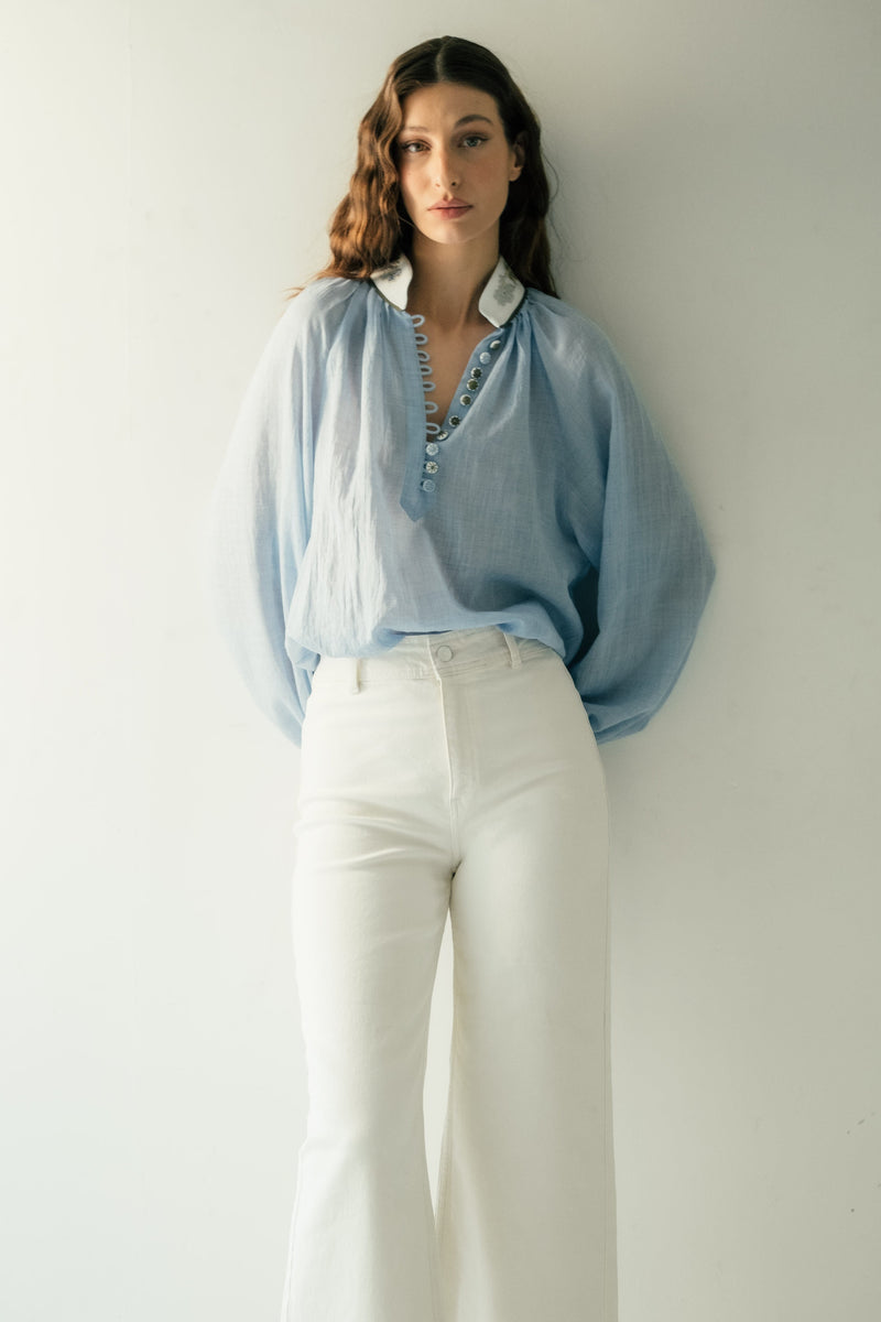 Ivy Blouse - Blue and White Tops - Blouse OVER THE MOON 