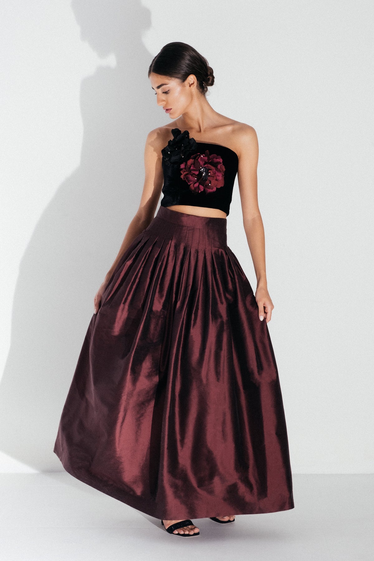 Persica Floral Bustier - Black & Burgundy Tops - Bustier & Embroidered Rosewater House