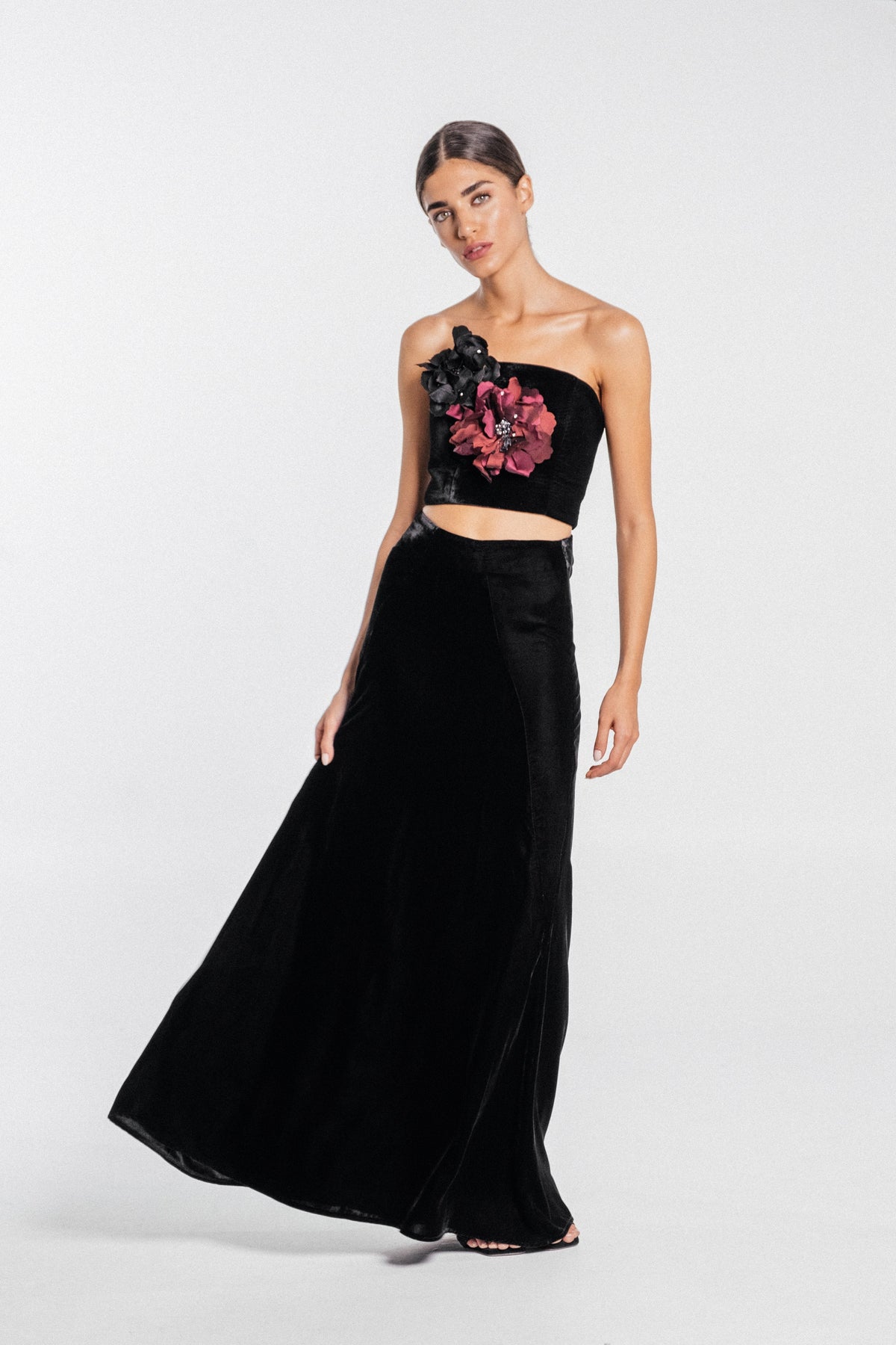 Persica Floral Bustier - Black & Burgundy Tops - Bustier & Embroidered Rosewater House